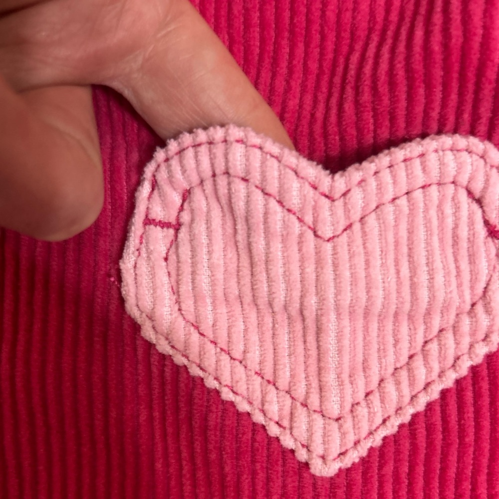 Shiny by Nature Pink Corduroy Button-Up Jacket with Hearts - Picture 5 of 10